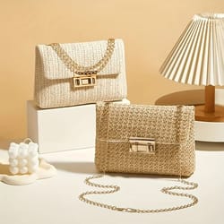 elegant woven straw shoulder bag womens crossbody handbag