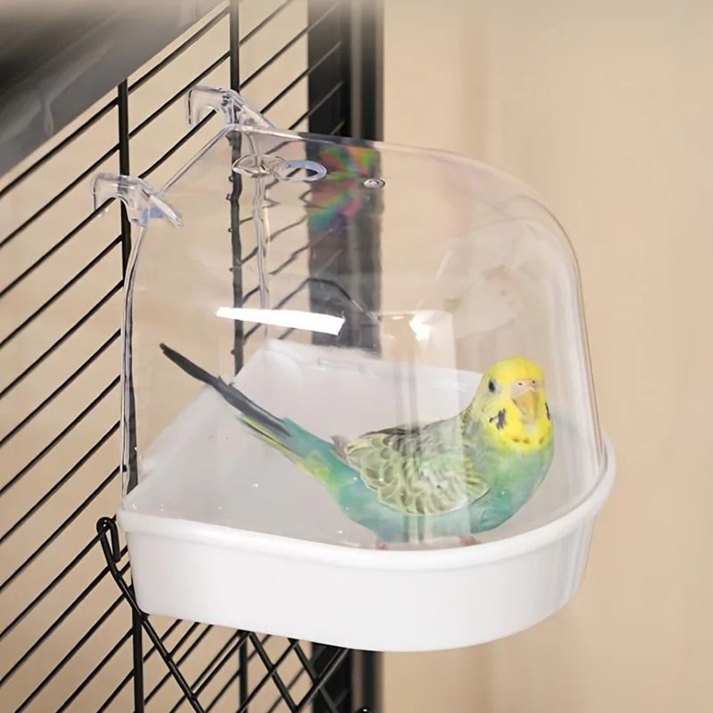 Transparent Bird Bath Tub Splash Proof Parrot Shower Box 9