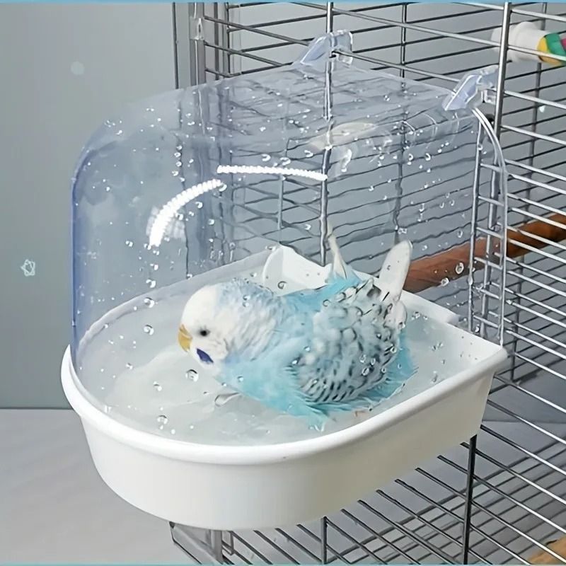 Transparent Bird Bath Tub Splash Proof Parrot Shower Box 0
