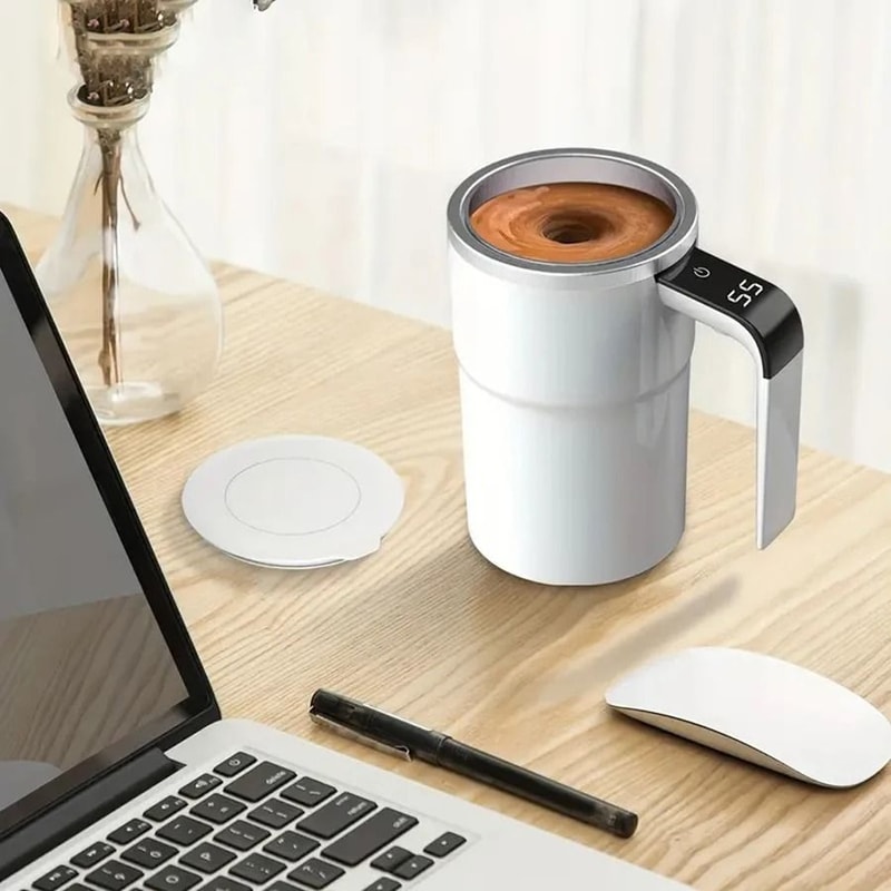 Digital Temperature Self Stirring Coffee Mug Automatic Magnetic Mixing Cup 3