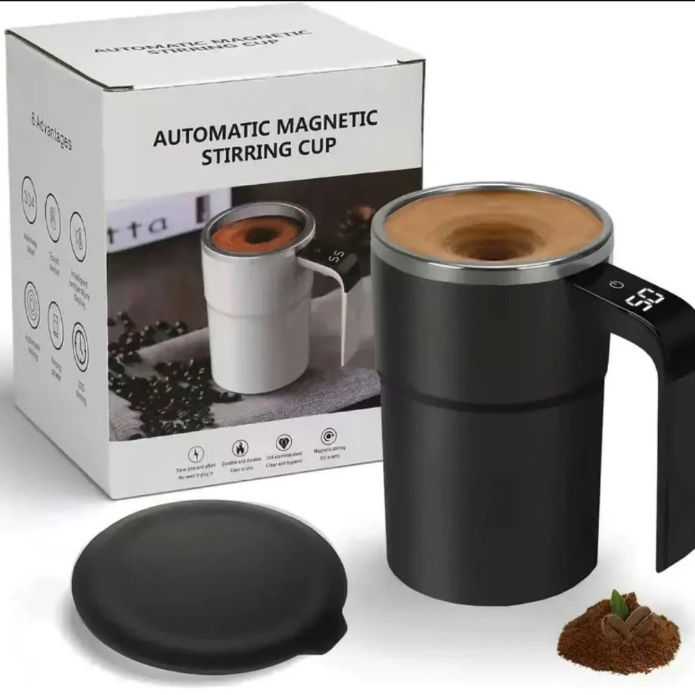 Digital Temperature Self Stirring Coffee Mug Automatic Magnetic Mixing Cup 0