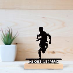 victorystride personalized running statue with wooden base