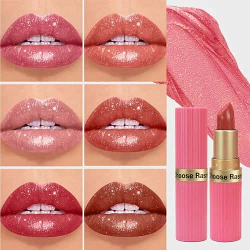 GlamAura Pearlescent Pink Metallic Glitter Lipstick Waterproof Matte Shimmer