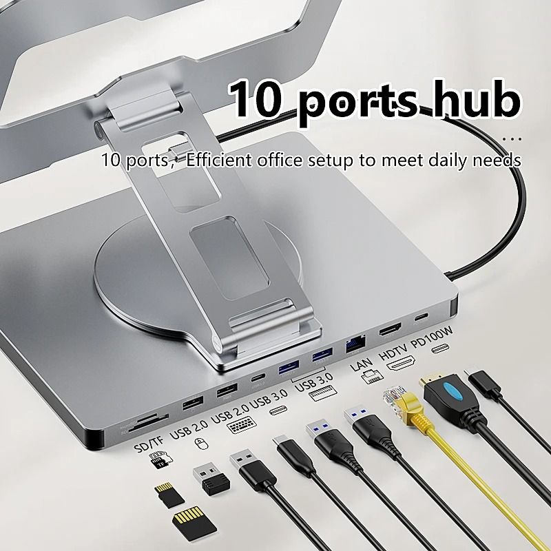 Blueendless 10 In 1 IPad Holder Docking Station With 4K USB C Hub 7