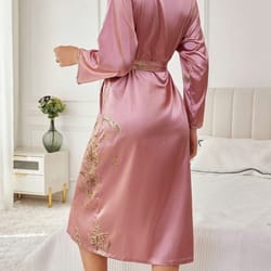 elegant floral silk robe for women loose fit long sleeve loungewear