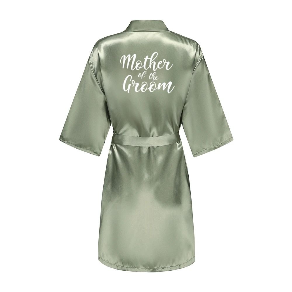 Grass Green Satin Bride And Bridesmaid Short Robe For Wedding Party 12