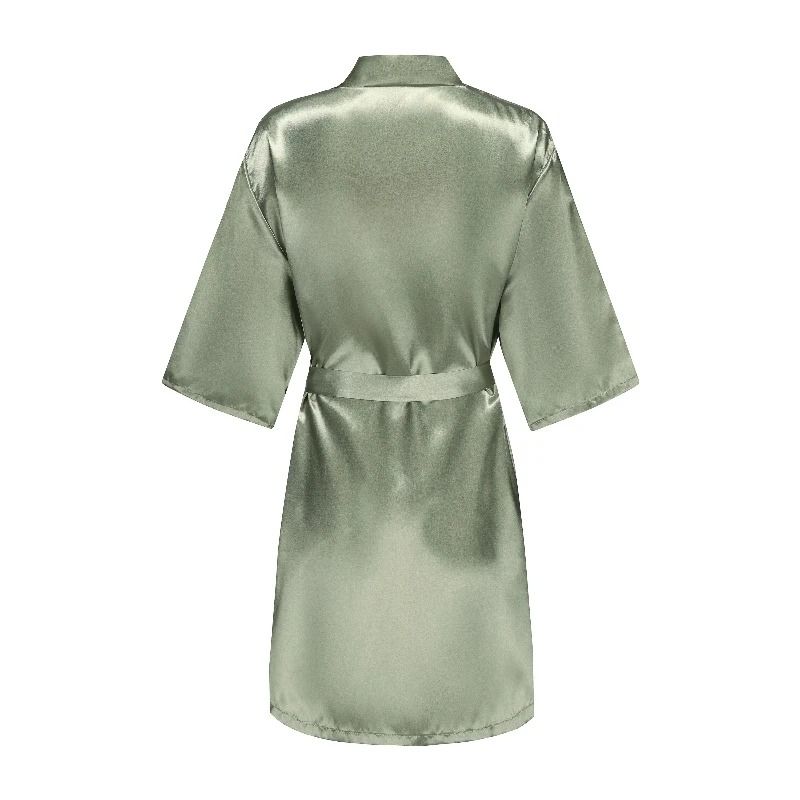 Grass Green Satin Bride And Bridesmaid Short Robe For Wedding Party 1