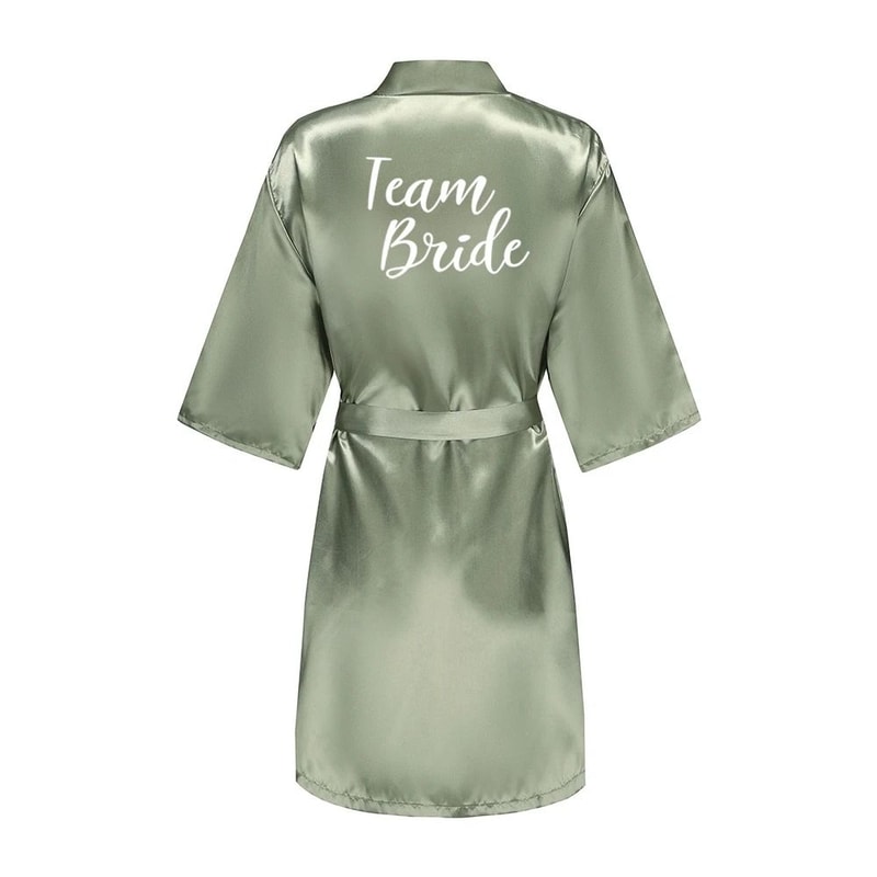Grass Green Satin Bride And Bridesmaid Short Robe For Wedding Party 3