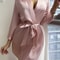 Solid Satin Long Sleeve Night Robe With Belt For Women 1