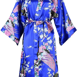 floral satin kimono robe for bride and bridesmaid