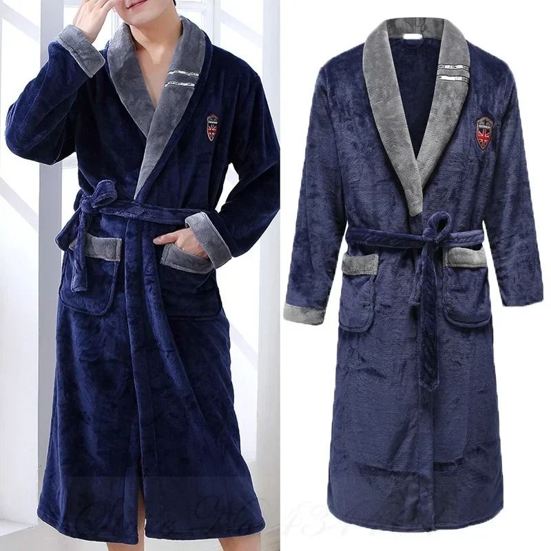 Plus Size Thick Flannel Mens Kimono Bathrobe For Autumn And Winter 10
