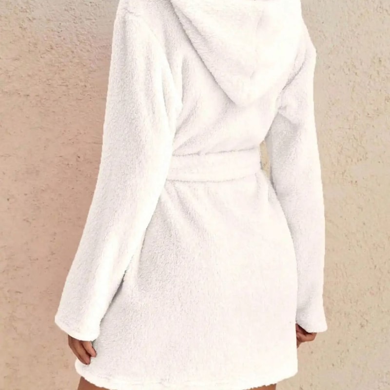 Womens Hooded Fleece Robe With Belt Cozy Autumn Winter Loungewear 7