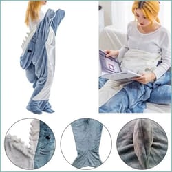cozy shark sleeping bag flannel pajama onesie for kids and adults