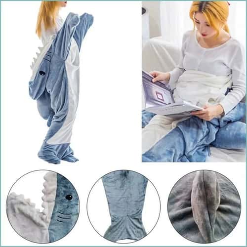 Cozy Shark Sleeping Bag Flannel Pajama Onesie for Kids and Adults