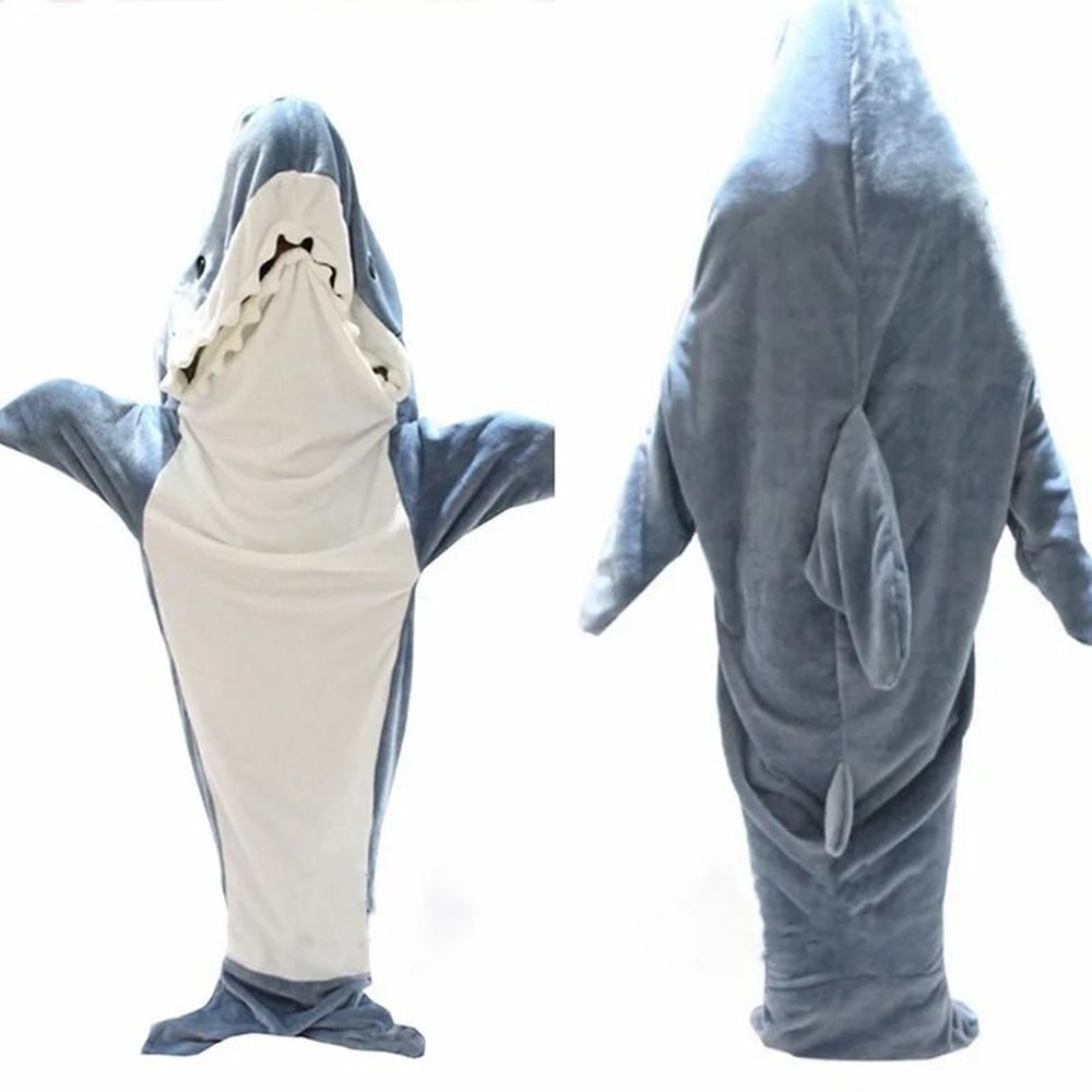 Cozy Shark Sleeping Bag Flannel Pajama Onesie For Kids And Adults 2