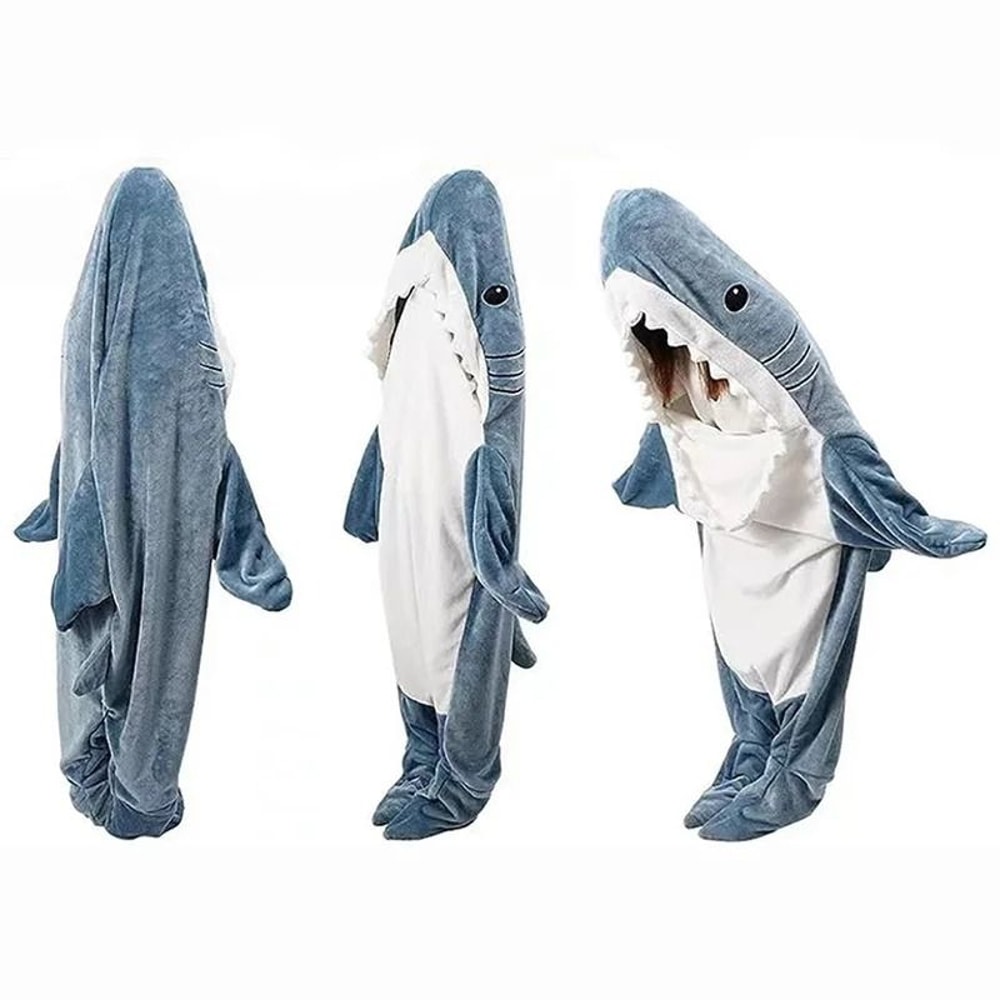 Cozy Shark Sleeping Bag Flannel Pajama Onesie For Kids And Adults 7