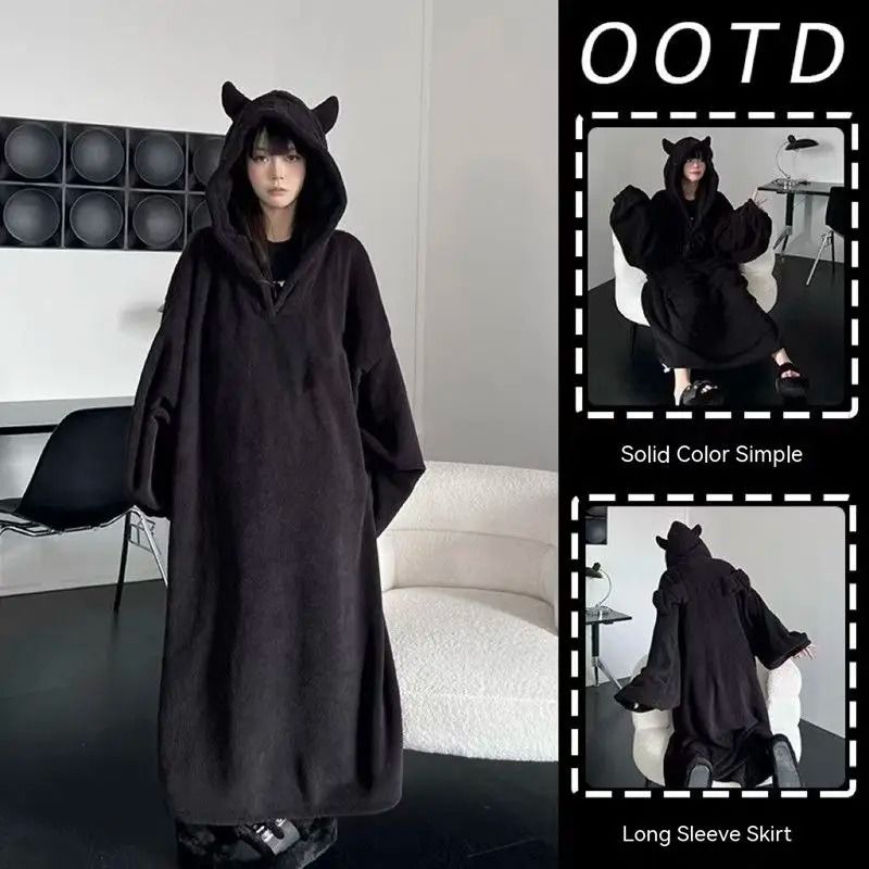 Thick Winter Couple Robe Oversized Hooded Pajama One Piece Homewear 0