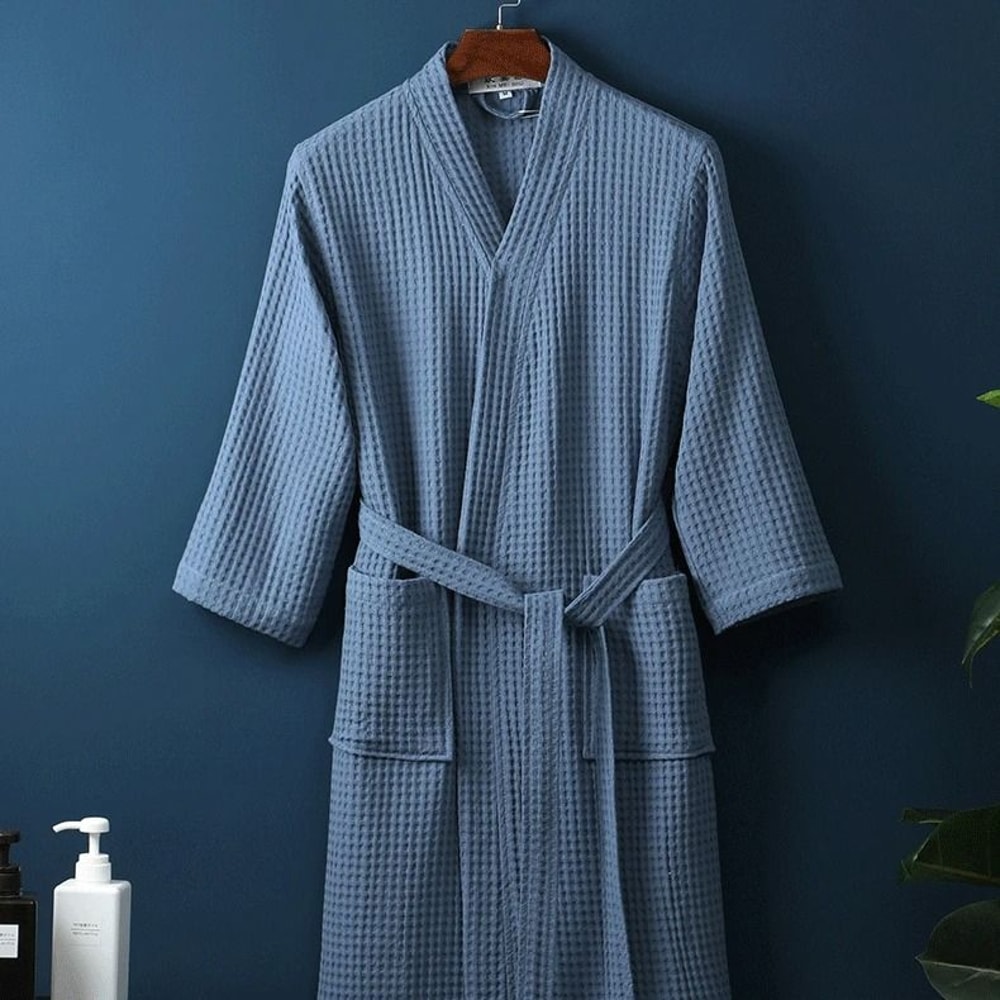 Cotton Waffle Kimono Bathrobe Yukata Style Couple Loungewear 5