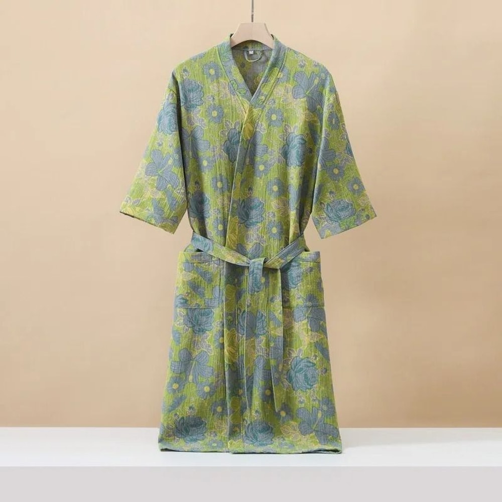 Cotton Printed Kimono Bathrobe Quick Dry Summer Home Wear 1
