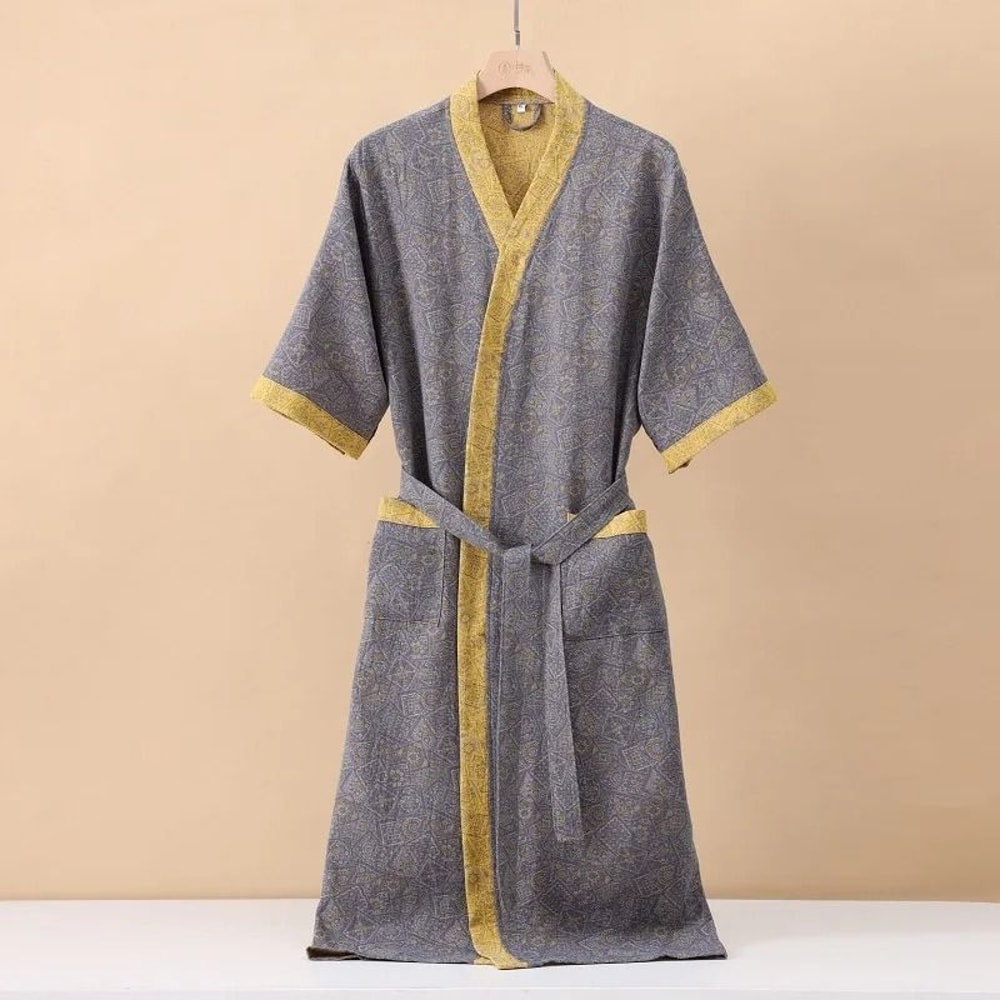 Cotton Printed Kimono Bathrobe Quick Dry Summer Home Wear 3