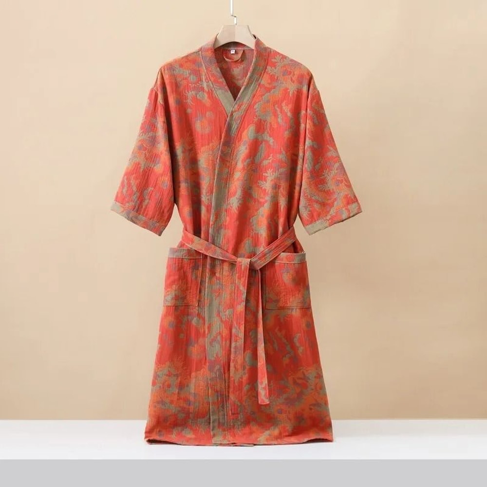 Cotton Printed Kimono Bathrobe Quick Dry Summer Home Wear 4