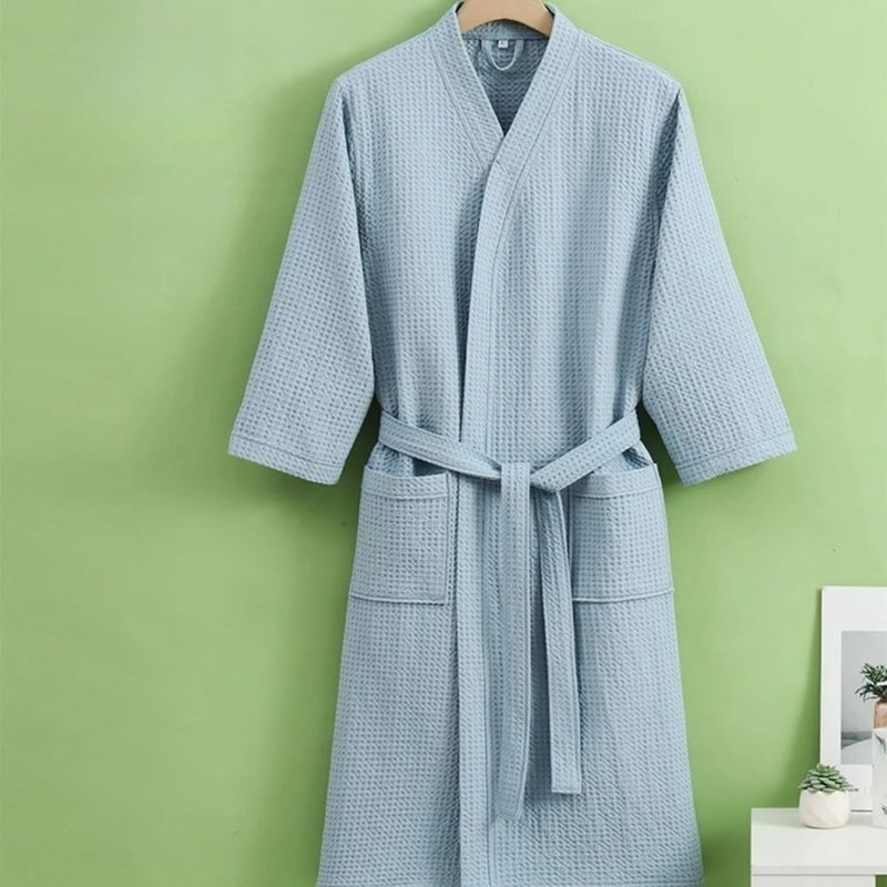 Cotton Waffle Bathrobe Quick Dry Hotel Style Unisex Couples Robe 3
