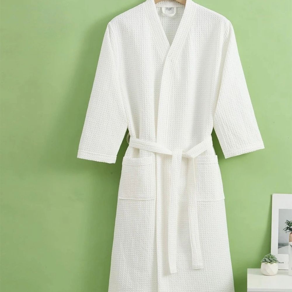 Cotton Waffle Bathrobe Quick Dry Hotel Style Unisex Couples Robe 2