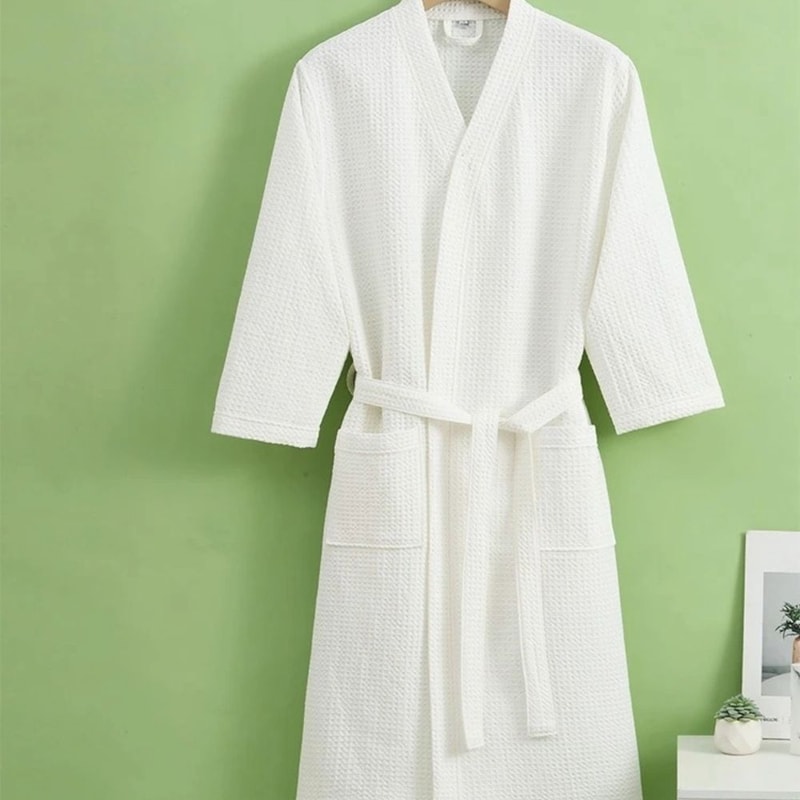 Cotton Waffle Bathrobe Quick Dry Hotel Style Unisex Couples Robe 2