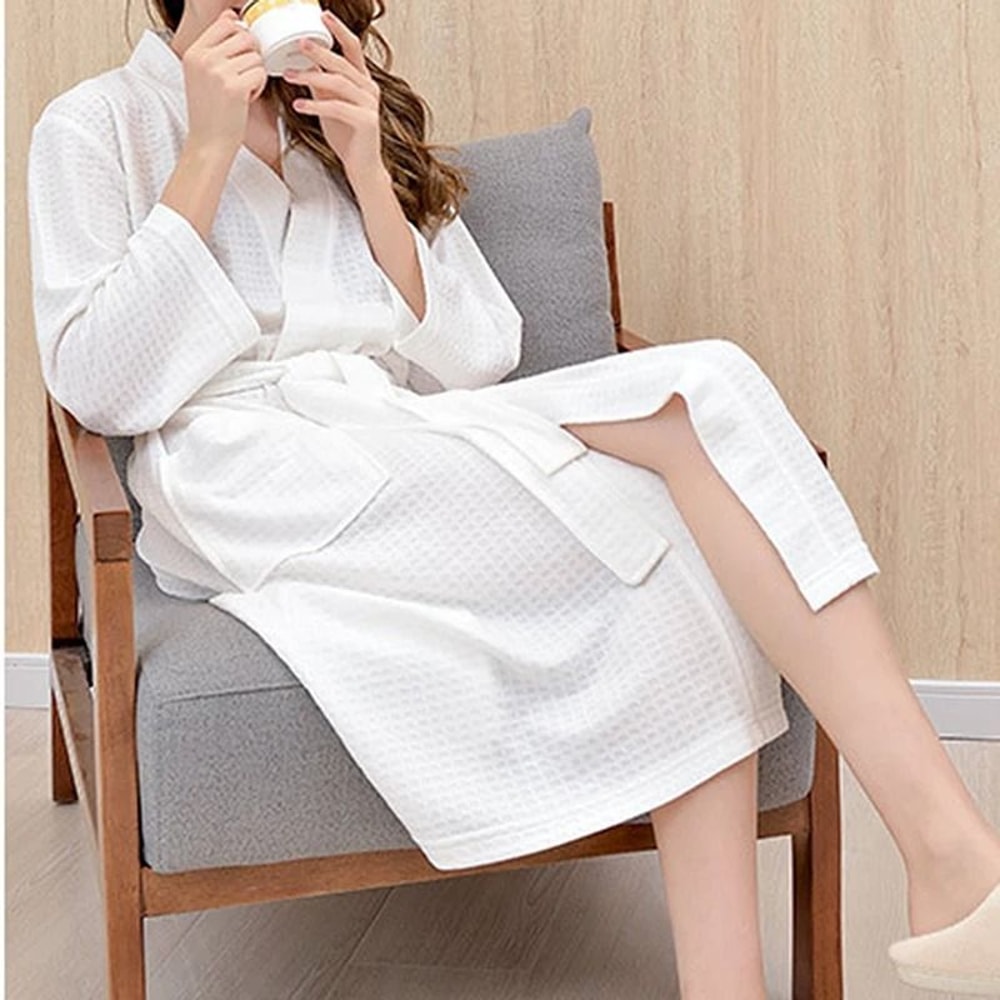 Unisex Waffle Bathrobe Long Shower Sleepwear For Men And Women 8