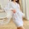 White Feather Bridal Satin Robe With Fur Trim Full Sleeve Nightgown 2