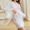 White Feather Bridal Satin Robe With Fur Trim Full Sleeve Nightgown 2