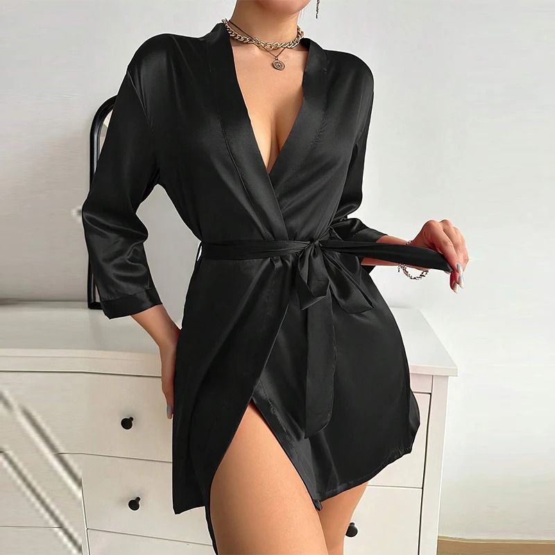 Luxurious Satin Kimono Bridesmaid Robe Soft Belted Spa Sleepwear For Women 0