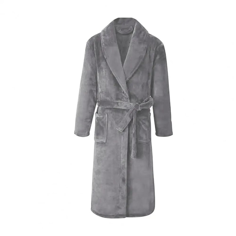 Mens Plush Flannel Winter Bathrobe Thick Lined Medium Length Home Robe 3