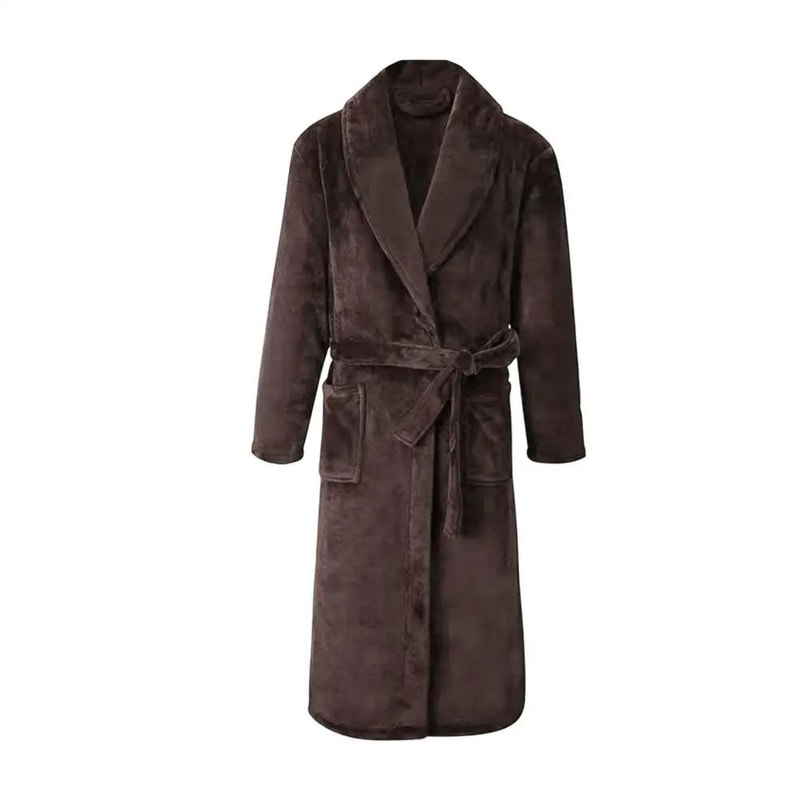 Mens Plush Flannel Winter Bathrobe Thick Lined Medium Length Home Robe 4