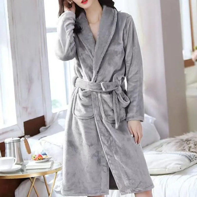 Mens Plush Flannel Winter Bathrobe Thick Lined Medium Length Home Robe 6