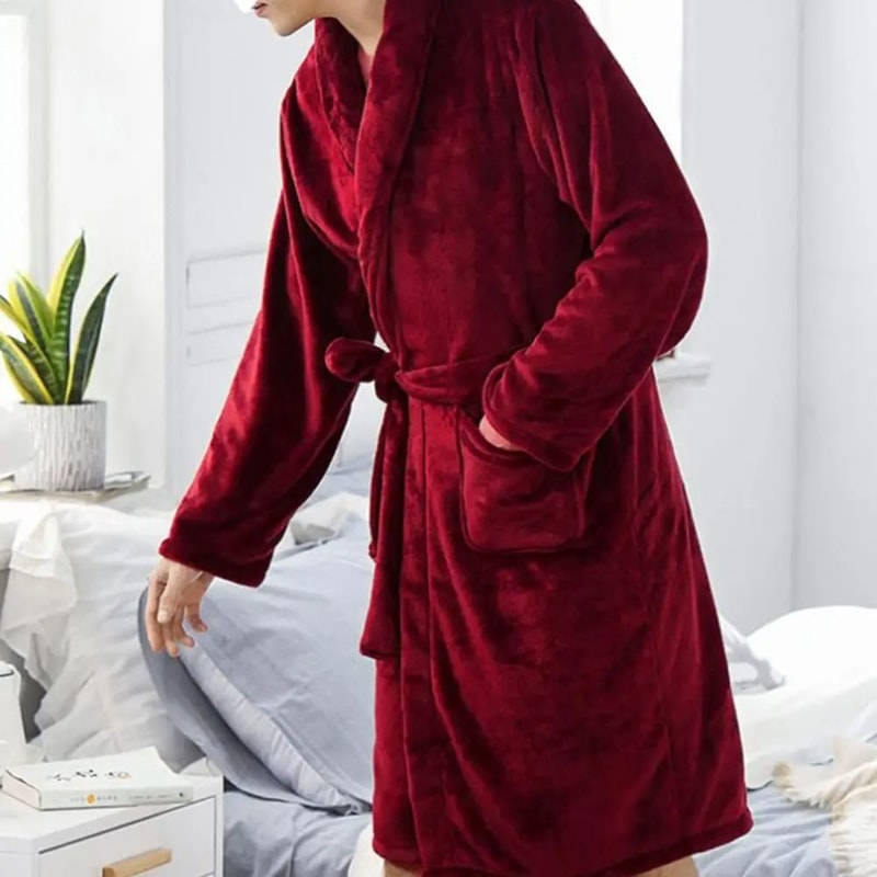 Mens Plush Flannel Winter Bathrobe Thick Lined Medium Length Home Robe 8
