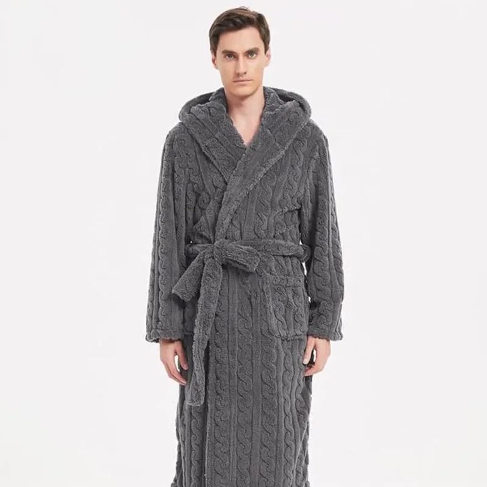 Mens Warm Hooded Velvet Jacquard Couple Winter Home Robe 3