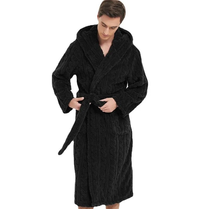 Mens Warm Hooded Velvet Jacquard Couple Winter Home Robe 2