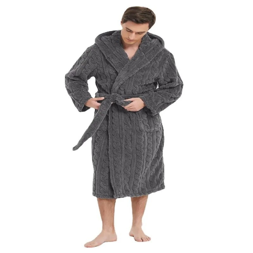Mens Warm Hooded Velvet Jacquard Couple Winter Home Robe 5