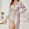 Elegant Floral Womens Silk Robe Long Sleeve Breathable Loungewear 4