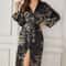 Elegant Floral Womens Silk Robe Long Sleeve Breathable Loungewear 1
