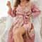 Elegant Floral Womens Silk Robe Long Sleeve Breathable Loungewear 0
