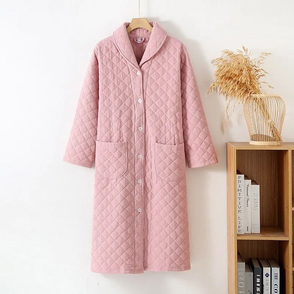 Winter Cotton Padded Dressing Gown Long Sleeve Warm Womens Home Robe 2