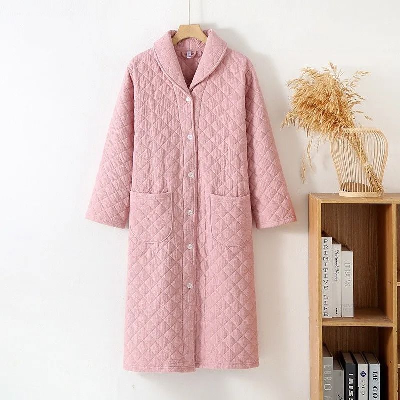 Winter Cotton Padded Dressing Gown Long Sleeve Warm Womens Home Robe 8