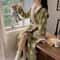 Cute Winter Pajama Robe Set Coral Fleece Nightgown Plus Velvet Warm Sleepwear 1