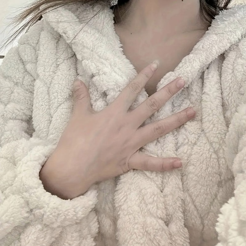 Coral Velvet Jacquard Winter Pajama Robe Thick Flannel Nightgown 1