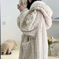 coral velvet jacquard winter pajama robe thick flannel nightgown