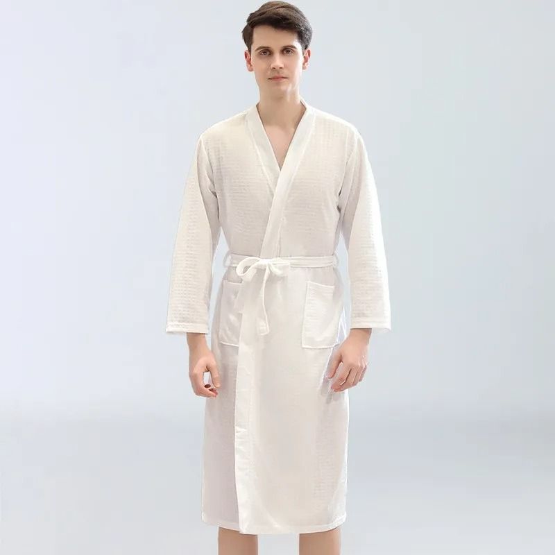 Unisex Waffle Bathrobe Quick Dry Sauna Homewear For Spring And Summer 14