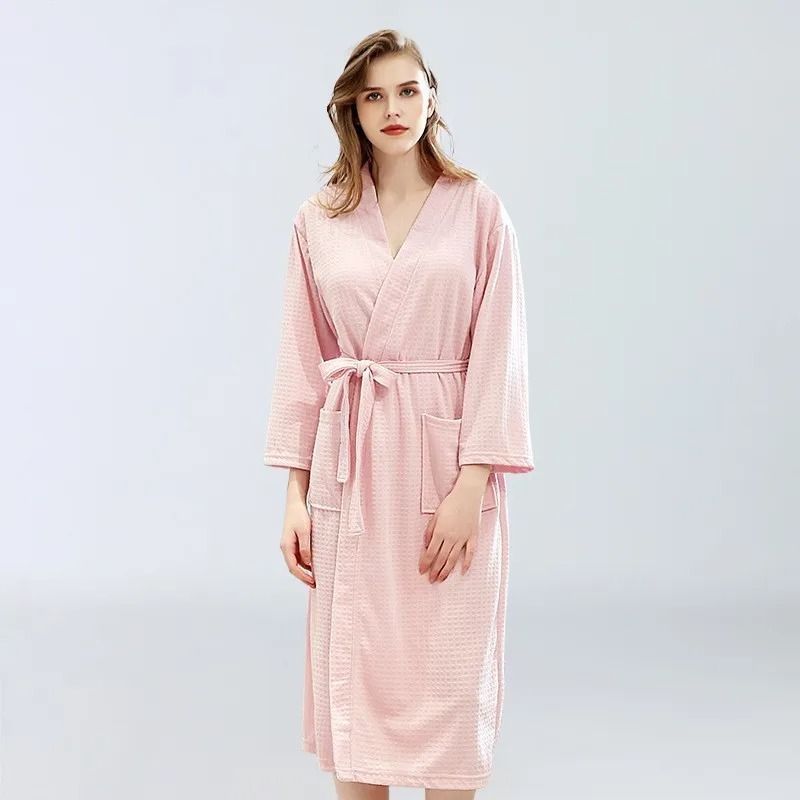 Unisex Waffle Bathrobe Quick Dry Sauna Homewear For Spring And Summer 9