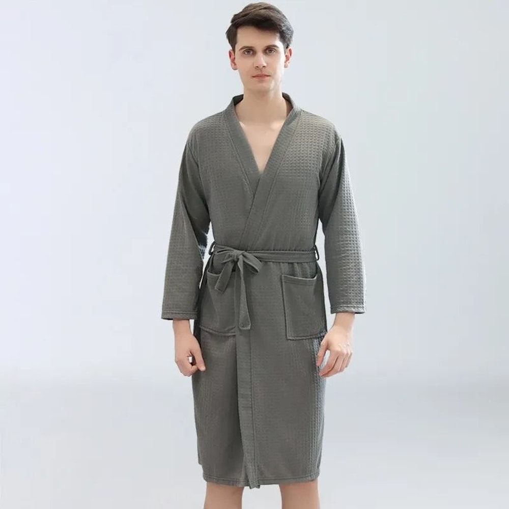 Unisex Waffle Bathrobe Quick Dry Sauna Homewear For Spring And Summer 1